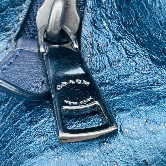 Coach Navy Blue Iridescent Python Embossed Leather Tote F36627 - Picture 8 of 16